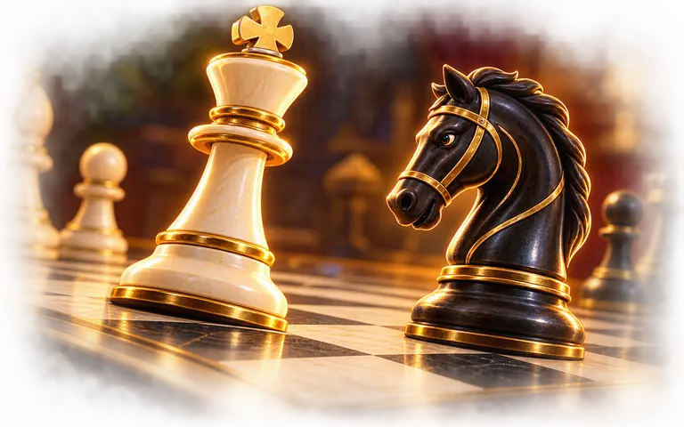 Gold chess pieces on a chessboard