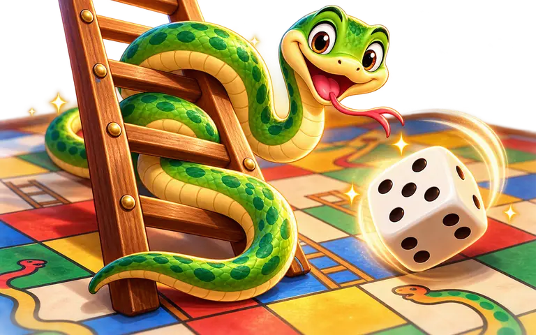 Snakes and ladders board with a playful snake